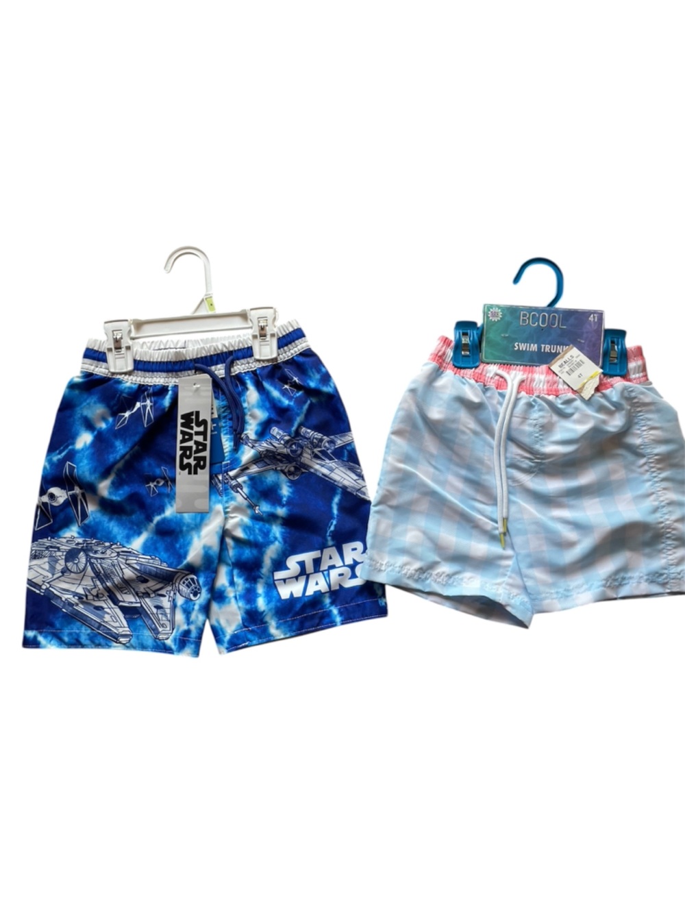 NWT Set of two boys swim shorts: Star Wars, plaid boys 4